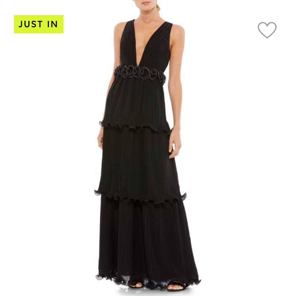 Mac Duggal Rosette Ruffle Layered Maxi Dress / Size 0